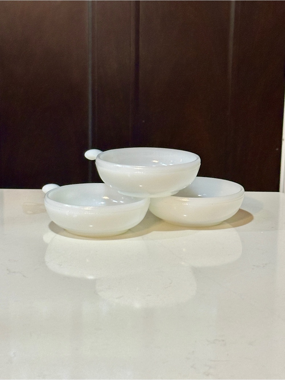Vintage Glasbake Milk Glass Bowls with Handles Set of 3 White 11 oz